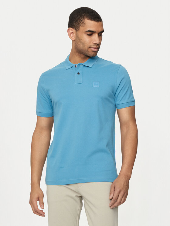 BOSS Boss Тениска с яка и копчета Passenger 50507803 Син Slim Fit