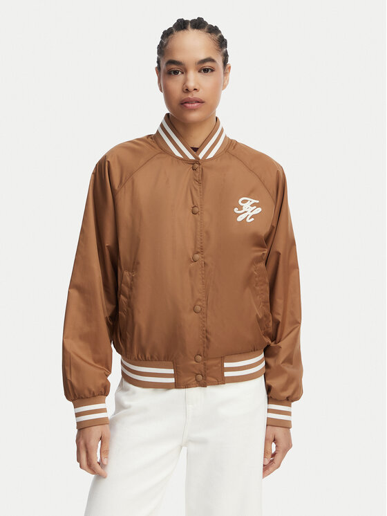 Tommy Hilfiger Tommy Hilfiger Bomber Logo Appliqué WW0WW48618 Marrone chiaro Regular Fit