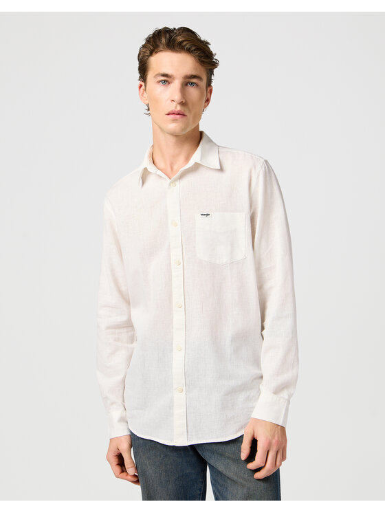 Wrangler Wrangler Koszula 112362907 1 PKT SHIRT WHITE Biały Regular Fit