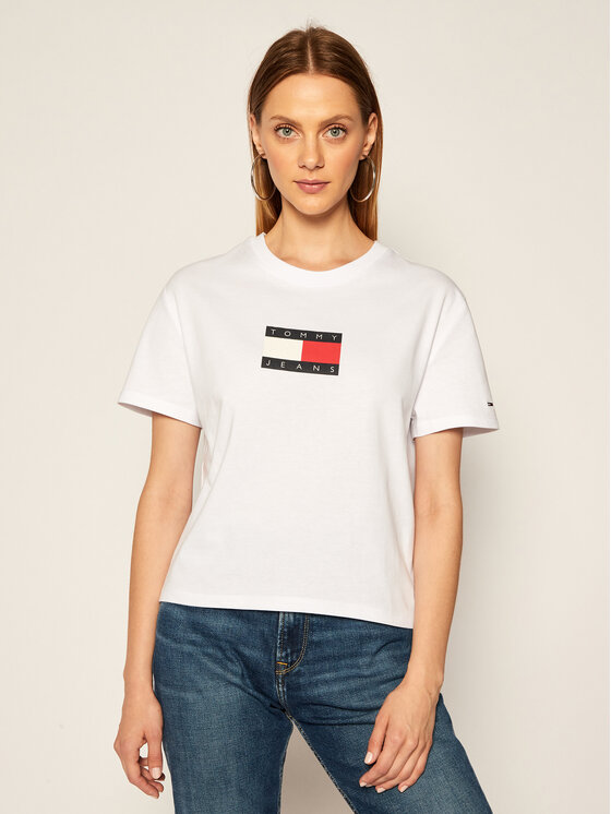 Tommy Jeans Marškinėliai Flag Tee DW0DW08471 Balta Regular Fit • Modivo.lt