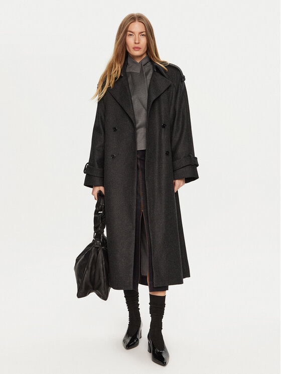 IVY OAK IVY OAK Płaszcz wełniany Caroline Ann IO111147 Szary Relaxed Fit