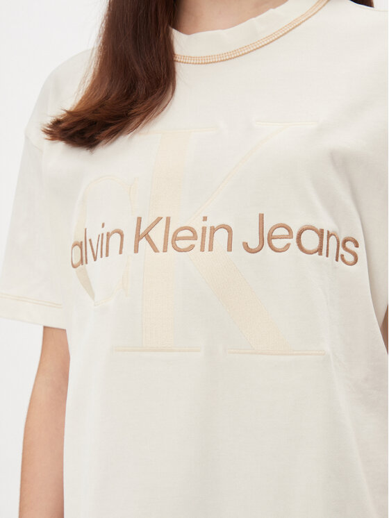 Calvin Klein Jeans Calvin Klein Jeans Majica Hero Monologo J20J222974 Écru Boyfriend Fit