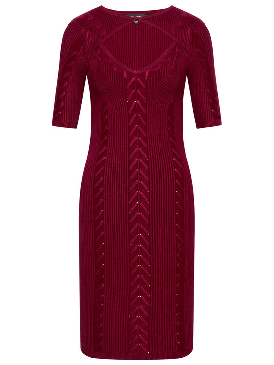 Guess Guess Pletena obleka W0RK64 R2BF3 Bordo rdeča Slim Fit