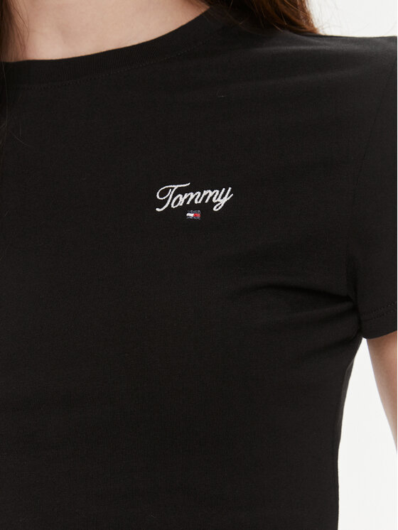 Tommy Jeans Tommy Jeans T-krekls Script DW0DW17366 Melns Slim Fit