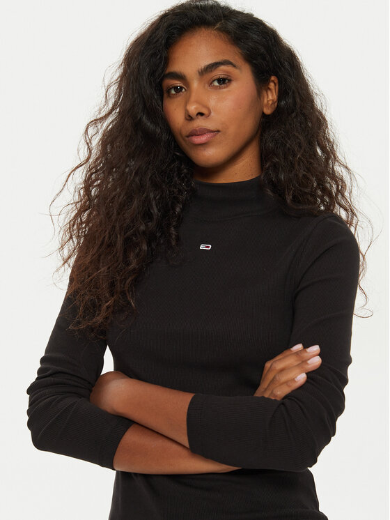 Tommy Jeans Tommy Jeans Blusa Tjw Essential Mock Neck DW0DW19830 Nero Slim Fit