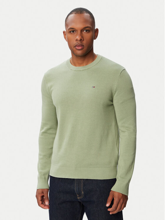 Tommy Jeans Pulover Essential DM0DM22853 Verde Slim Fit