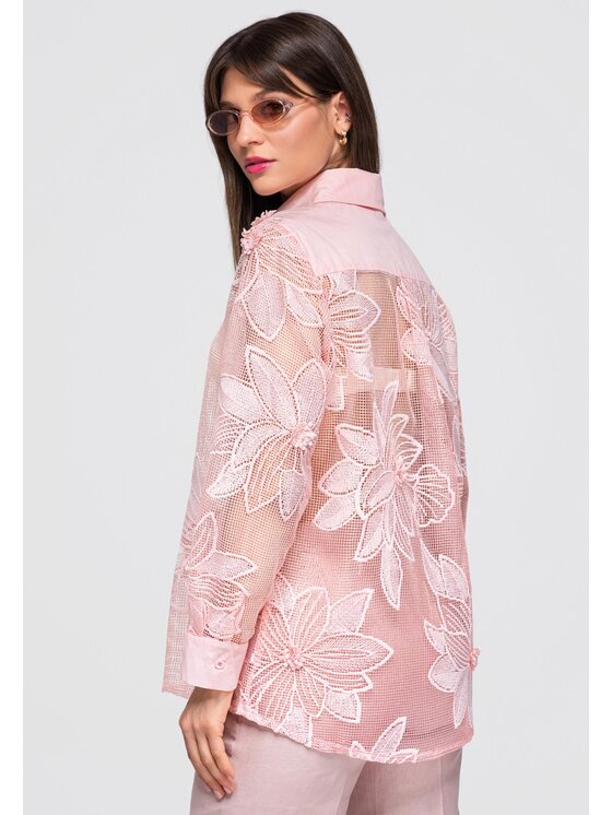 Ombre Ombre Koszula OW-SH-E0048 Różowy Loose Fit