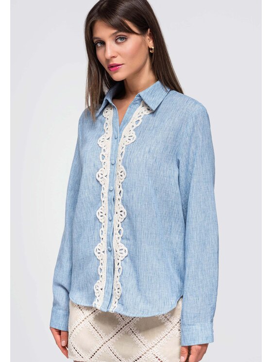 Ombre Ombre Koszula OW-SH-E0055 Niebieski Loose Fit
