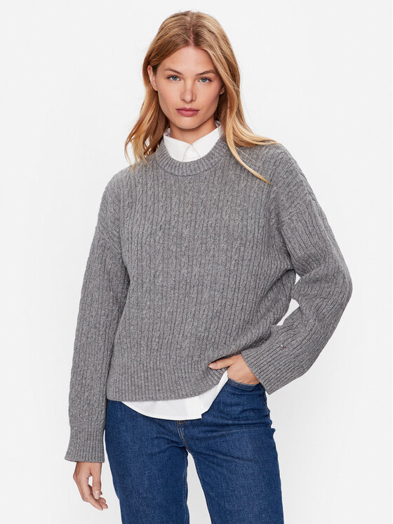 Tommy Hilfiger Tommy Hilfiger Пуловер WW0WW39003 Сив Oversize