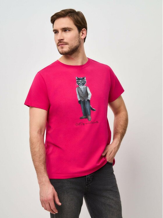 CAT by maniita lacitta CAT by maniita lacitta T-Shirt Printed men's t-shirt with CAT Różowy Regular Fit