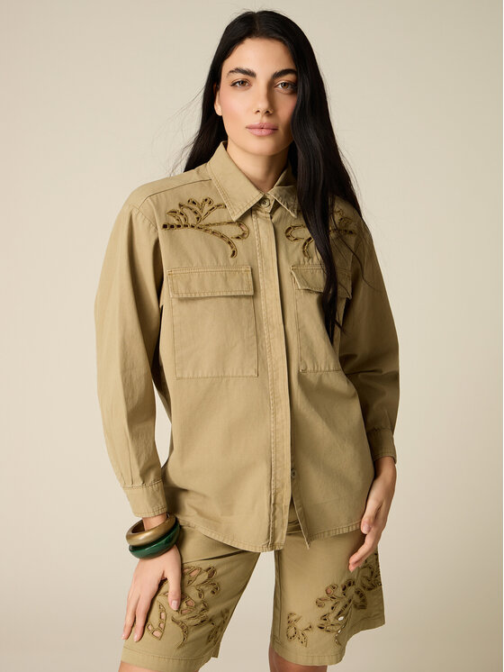 Oltre Oltre Koszula 5052J000878N035 Zielony Baggy Fit