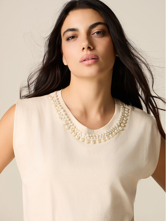 Oltre Oltre T-shirt G00BJ004337N013 Crema Regular Fit