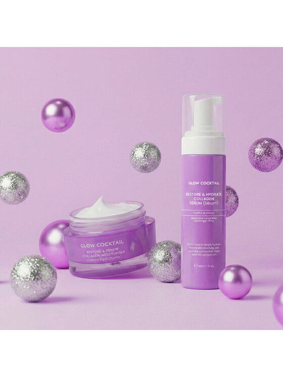 Glow Cocktail Glow Cocktail Nawilżający krem kolagenowy Restore & Renew 50 ml + Serum kolagenowe Restore & Hydrate 30 ml Zestaw do pielęgnacji skóry