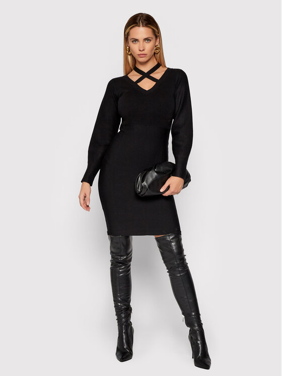 Vestito di maglia Janet W1BK32 Z26I0 Nero Slim Fit...
