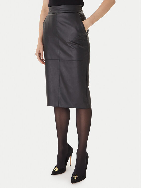 Elisabetta Franchi Elisabetta Franchi Fustă din imitație de piele GO-145-57E2 Negru Regular Fit
