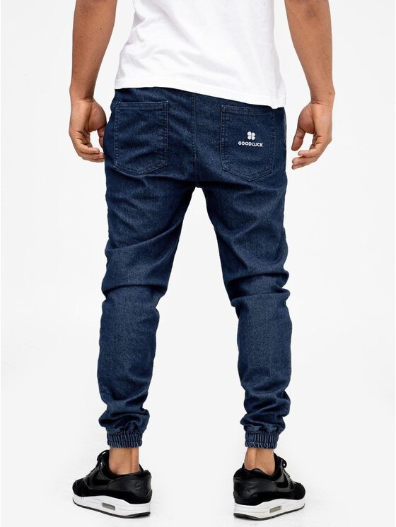 Jeansy, rozmiar XL, Niebieskie, Spodnie Jogger Jeansowe Męskie Ciemne Niebieskiee Good Luck Name XL