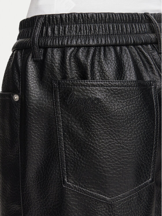 HUGO HUGO Dirbtinės odos kelnės Hidaya-2 50568887 Juoda Regular Fit