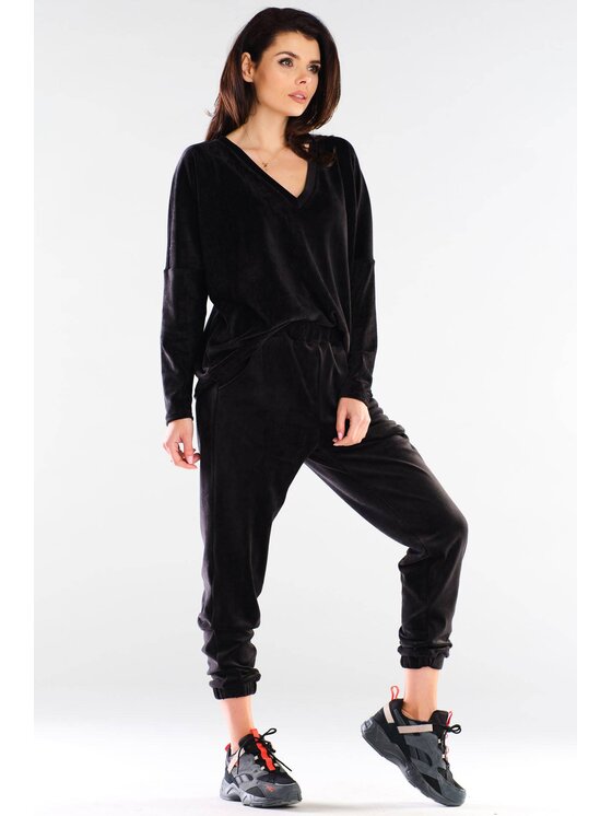 Awama Awama Bluzka A417 Czarny Basic Fit