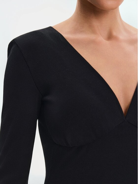 Nudyess Nudyess Sukienka codzienna Carla z prążka Czarny Slim Fit
