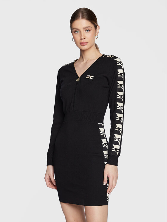 Elisabetta Franchi Плетена рокля AM-55S-31E2-V390 Черен Slim Fit