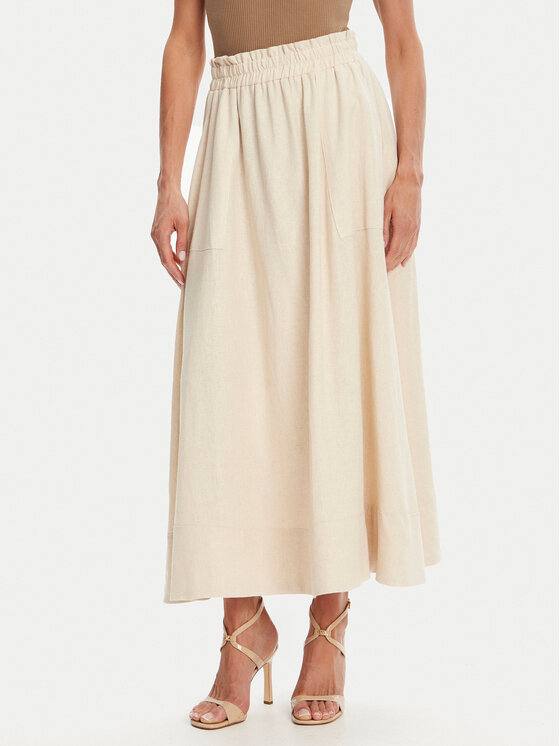 YAS Fustă maxi Flaxy 26036370 Bej Regular Fit | Modivo.ro