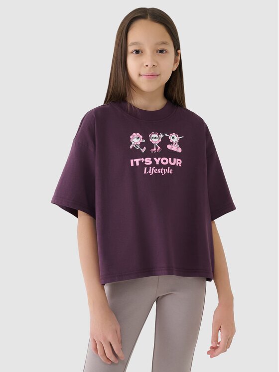 4F 4F T-Shirt 4FJRSS25TTSHF2587-50S Μωβ Cropped Fit