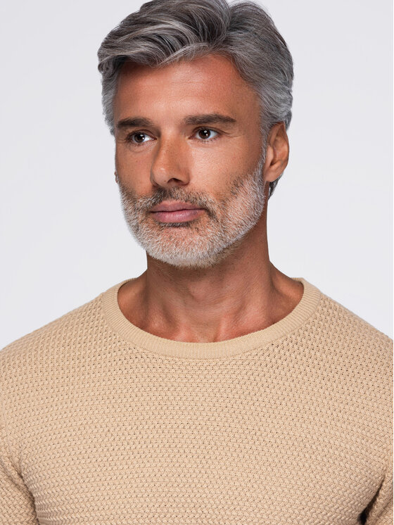 Ombre Ombre Sweter OM-SWSW-0119 Beżowy Regular Fit