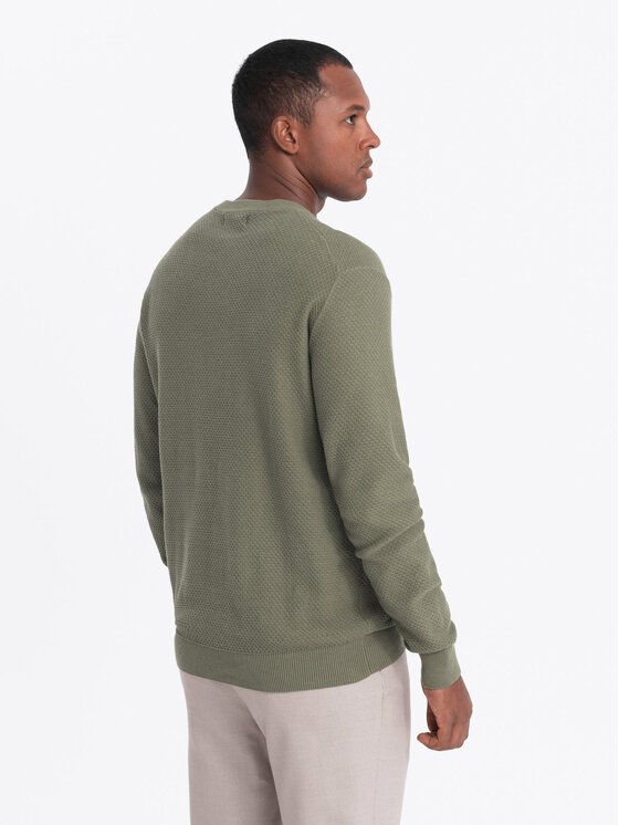 Ombre Ombre Sweter OM-SWSW-0110 Khaki Relaxed Fit