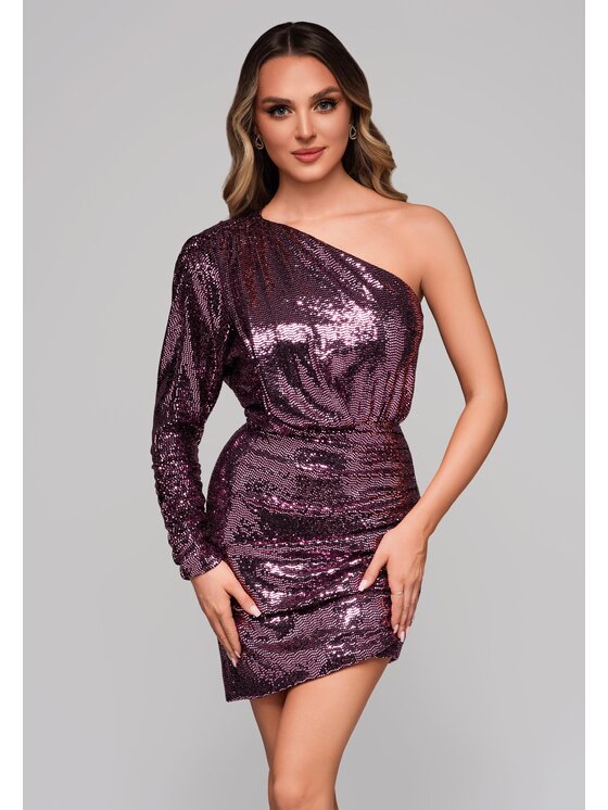 Ombre Ombre Sukienka koktajlowa LA-OM-DLR102 Fioletowy Regular Fit