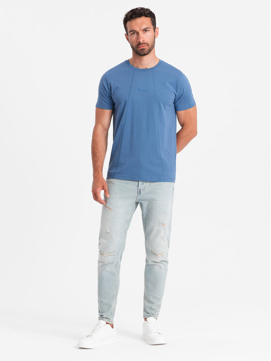 Ombre Ombre T-Shirt OM-TSCT-0170 Modrá Regular Fit
