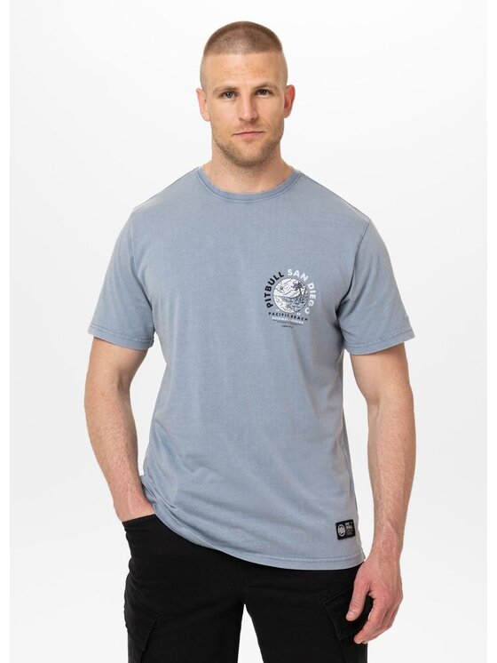 PITBULL PITBULL T-Shirt Koszulka męska Denim Washed PLANET SURF 3XL Błękitny Regular Fit