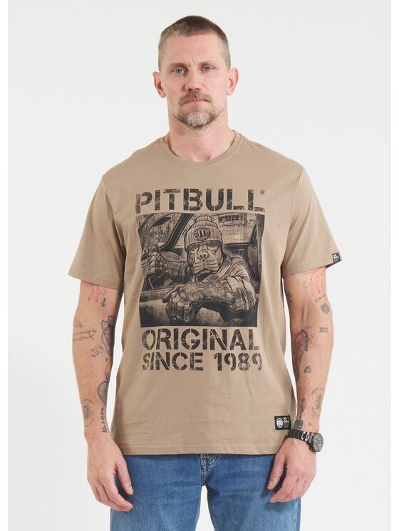 PITBULL PITBULL T-Shirt Koszulka męska DRIVE XXL Beżowy Regular Fit