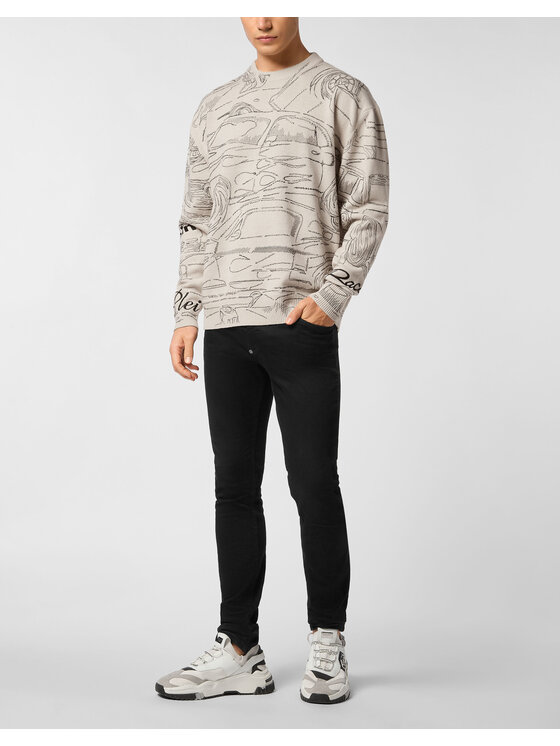 PHILIPP PLEIN PHILIPP PLEIN Sweter 23629 Beżowy Regular Fit