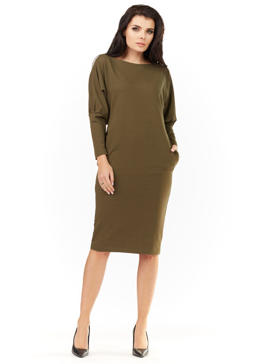 Awama Awama Úpletové šaty A206 Khaki Basic Fit