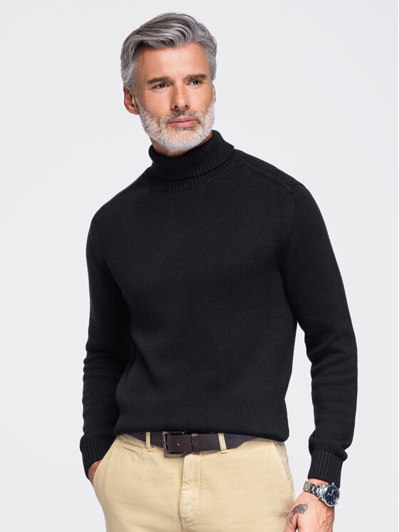 Ombre Ombre Sweter OM-SWTN-0192 Czarny Regular Fit