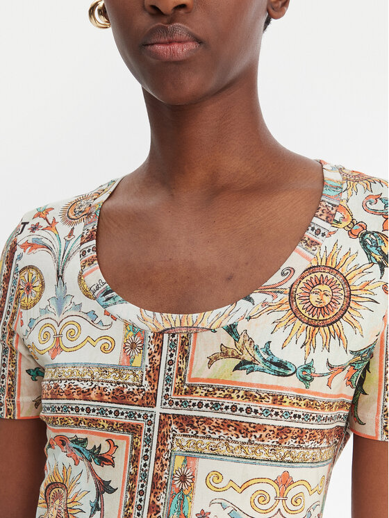 Just Cavalli Just Cavalli Kleid für den Alltag 80PAOE02 CJ112 Beige Slim Fit