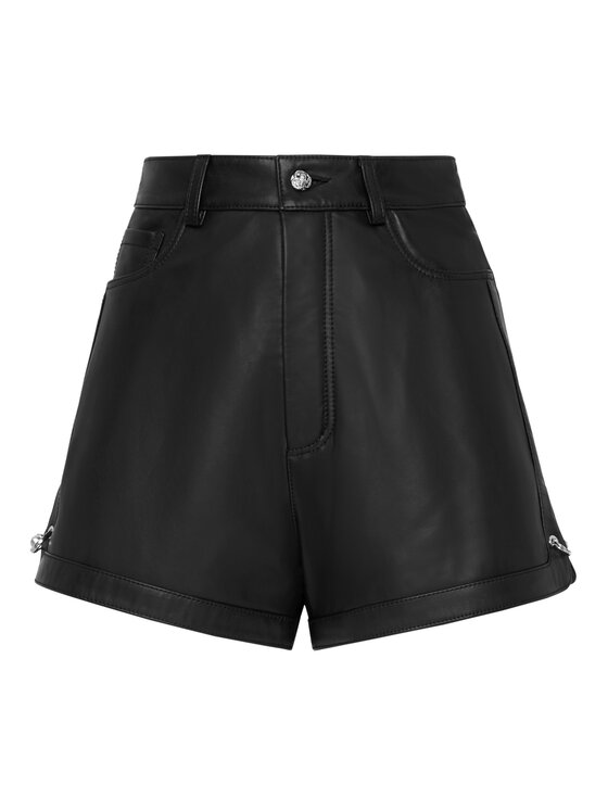 PHILIPP PLEIN PHILIPP PLEIN Szorty skórzane 6825 Czarny Short Fit
