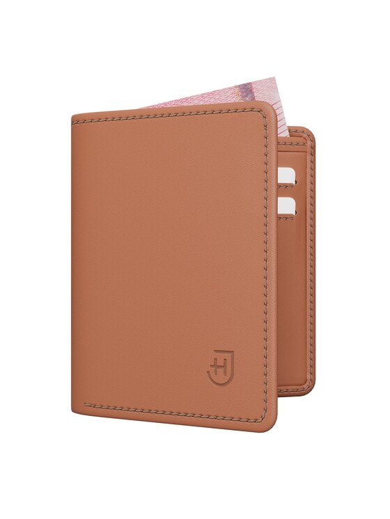 Mały Portfel Męski James Hawk, Brązowy, Męski skórzany portfel slim z RFID