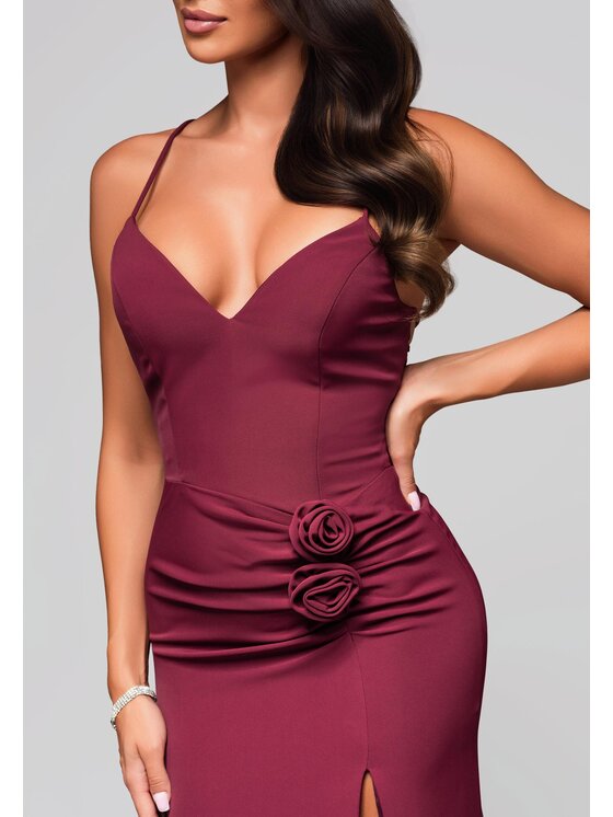 Ombre Ombre Sukienka wieczorowa LA-OM-DLR208 Bordowy Regular Fit