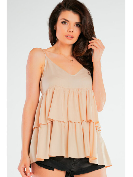 Awama Awama Bluzka A432 Beżowy Basic Fit