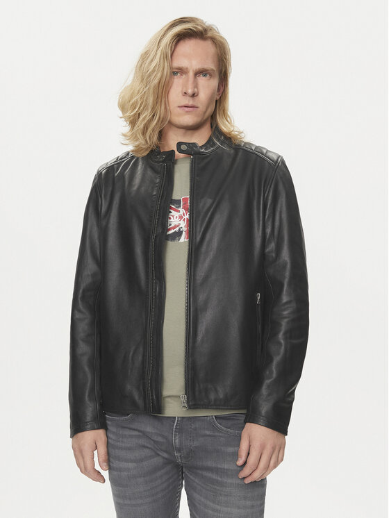 Pepe Jeans Pepe Jeans Usnjena jakna Tristan PM402991 Črna Regular Fit