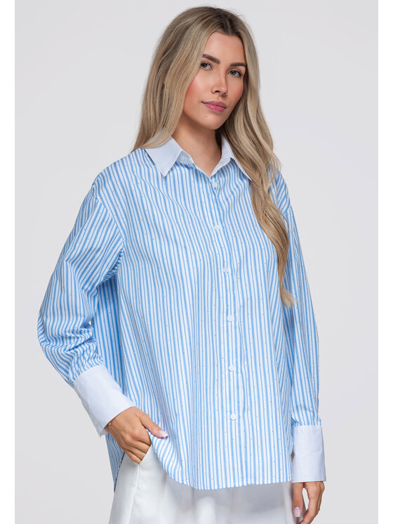 Ombre Ombre Koszula OW-SH-E0065 Niebieski Loose Fit