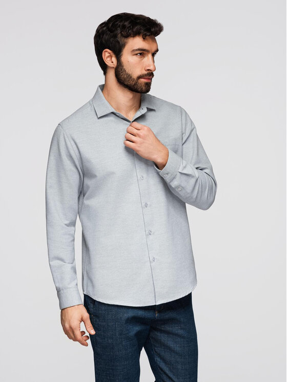 Ombre Ombre Koszula K694 Szary Regular Fit