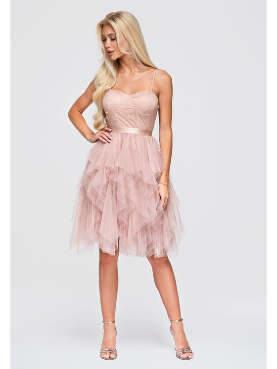 Ombre Ombre Sukienka wieczorowa LA-OM-DLR398 Beżowy Slim Fit
