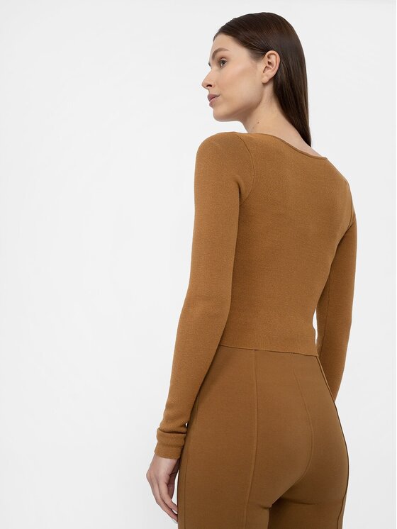 4F 4F Longsleeve 4FAW22TLONF092-81S Brązowy Cropped Fit