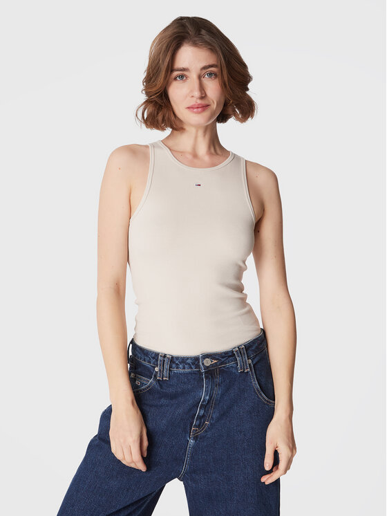 Tommy Jeans Top Essential DW0DW14875 Beżowy Slim Fit | Modivo.pl