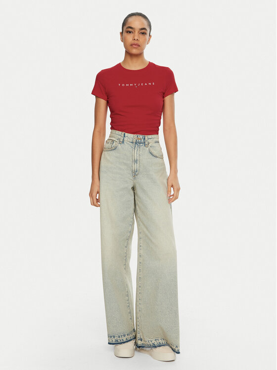 Tommy Jeans Tommy Jeans Marškinėliai Linear DW0DW18398 Raudona Slim Fit