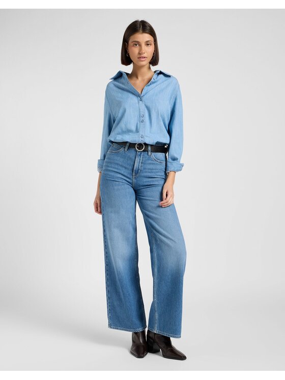 Lee Lee Koszula BALLOON SVE SHIRT Niebieski Relaxed Fit