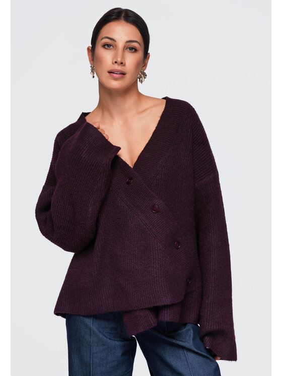 Ombre Ombre Sweter OW-SW-E0013 Fioletowy Relaxed Fit