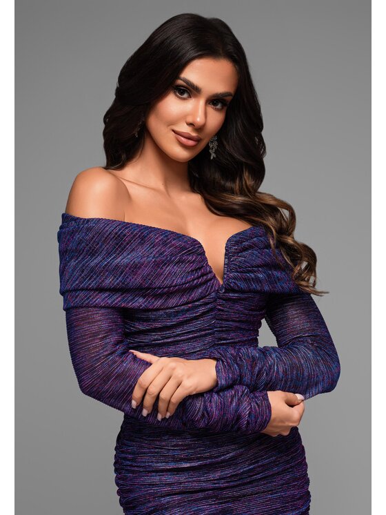 Ombre Ombre Sukienka koktajlowa LA-OM-DLR049 Fioletowy Regular Fit